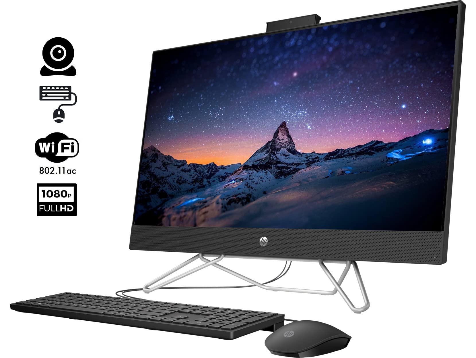 HP Newest All-in-One Desktop Computer, 27'' Full HD Display, AMD Ryzen 5 5500U Processor, 32GB RAM, 1TB SSD, Wi-Fi, HDMI, Webcam, Bluetooth, Windows 11 Home, Black
