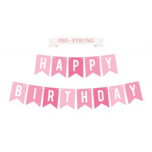 pre-strung happy birthday banner - no diy - pink birthday party banner - pre-strung garland on 6 ft strands - pink multi color birthday party decorations for women & girls. did we mention no diy?