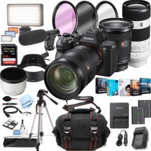 sony a7s iii mirrorless camera with 24-70mm f/2.8 lens  + 70-200mm f/4 lens + led always on light + 64gb extreem speed memory, filters, case, tripod + more (38pc bundle kit)