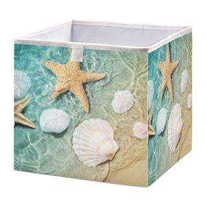 sletend cube storage bins ocean beach starfish seashell collapsible storage baskets foldable fabric storage box for clothes, toys 11" x 11" x 11"