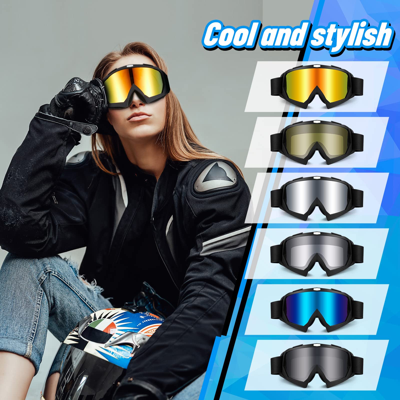 6 Pair Dirt Bike Motorcycle Goggles ATV Goggles Motocross Eyewear Dustproof Windproof Racing Goggles Riding Anti Scratch Glasses Powersports Mountain Biking Goggles Ski Goggles for Men Women