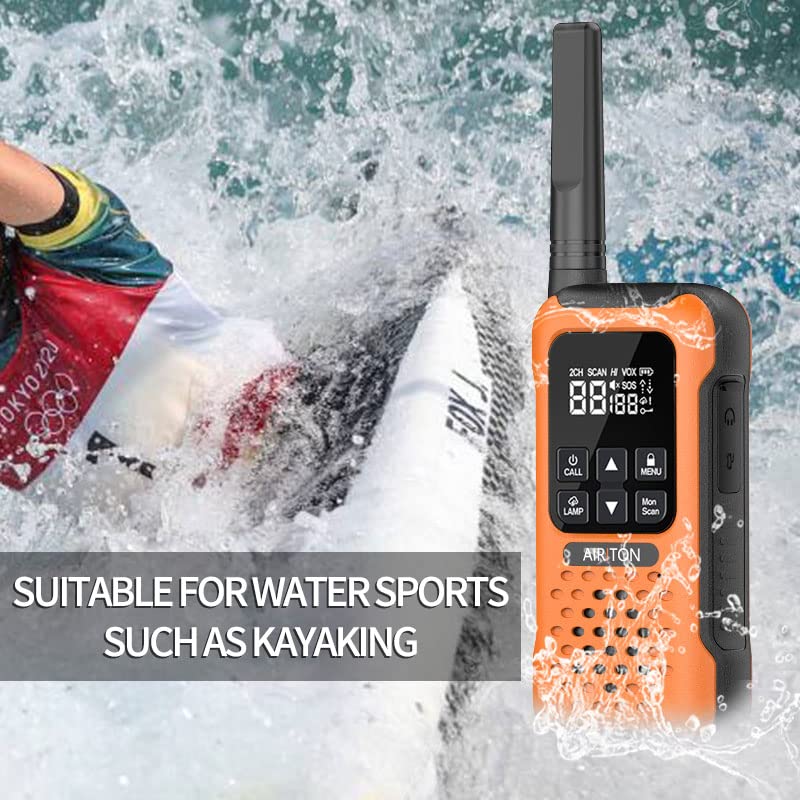 2Pack Walkie Talkies for Adults Waterproof Long Range FRS Float Walkie Talkies,IP67 Two-Way Radio with USB-C Charging Cable NOAA,Flashlight SOS and Headsets for Skiing Kayaking Camping (Orange)