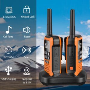 2Pack Walkie Talkies for Adults Waterproof Long Range FRS Float Walkie Talkies,IP67 Two-Way Radio with USB-C Charging Cable NOAA,Flashlight SOS and Headsets for Skiing Kayaking Camping (Orange)