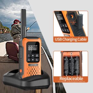 2Pack Walkie Talkies for Adults Waterproof Long Range FRS Float Walkie Talkies,IP67 Two-Way Radio with USB-C Charging Cable NOAA,Flashlight SOS and Headsets for Skiing Kayaking Camping (Orange)