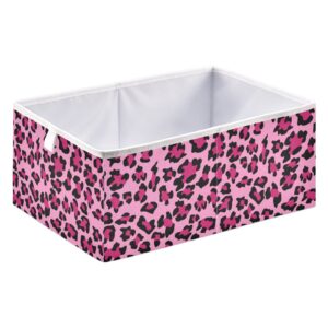 sletend pink leopard print rectangular storage bins storage bins collapsible storage baskets foldable fabric storage box for nursery, offices, home organization 15.75" x 10.63" x 6.96"