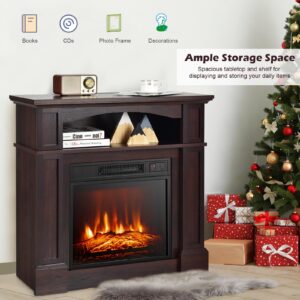 LDAILY 32" Electric Fireplace with Mantel, Freestanding Wooden Surround with 1400 W Fireplace Insert, 3D Realistic Flame, Remote Control, Overheating Safety System, Fireplace for Home RV, Brown