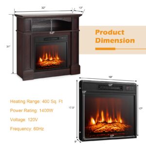 LDAILY 32" Electric Fireplace with Mantel, Freestanding Wooden Surround with 1400 W Fireplace Insert, 3D Realistic Flame, Remote Control, Overheating Safety System, Fireplace for Home RV, Brown