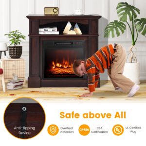 LDAILY 32" Electric Fireplace with Mantel, Freestanding Wooden Surround with 1400 W Fireplace Insert, 3D Realistic Flame, Remote Control, Overheating Safety System, Fireplace for Home RV, Brown