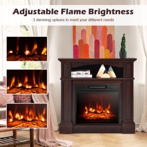 LDAILY 32" Electric Fireplace with Mantel, Freestanding Wooden Surround with 1400 W Fireplace Insert, 3D Realistic Flame, Remote Control, Overheating Safety System, Fireplace for Home RV, Brown