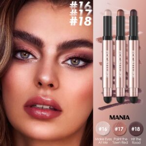 FOCALLURE 3 Pcs No Crease Eyeshadow Sticks,Shimmer & Matte Eye Shadow Crayon with Blending Brush,Smooth Cream Highlighter Pen,Long Lasting Eyeshadow Brightener Stick Makeup,Mania