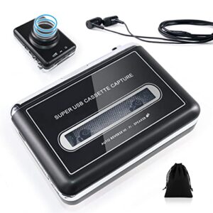 auto reverse&clear stereo cassette player with detachable speaker-portable cassette tape to mp3 converter- convert tapes to digital files via usb, compatible with mac laptops & pc
