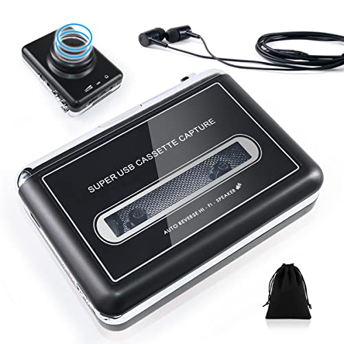 Auto Reverse&Clear Stereo Cassette Player with Detachable Speaker-Portable Cassette Tape to MP3 Converter- Convert Tapes to Digital Files via USB, Compatible with MAC Laptops & PC