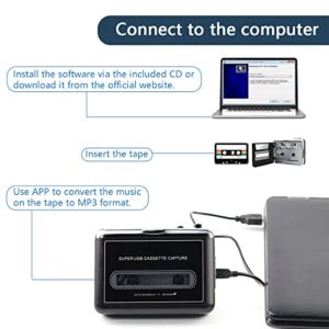 Auto Reverse&Clear Stereo Cassette Player with Detachable Speaker-Portable Cassette Tape to MP3 Converter- Convert Tapes to Digital Files via USB, Compatible with MAC Laptops & PC