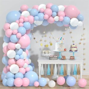 gender reveal balloon arch kit 124 pcs pink and blue and white balloons garland kit for boys girls gender reveal decorations wedding baby shower birthday party decorations, 5+10+12+18 inch