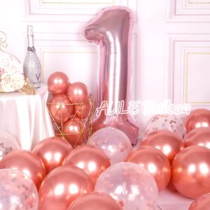 AULE 40 Inch Big Rose Gold 1 Balloon Number Large Foil Helium Number Balloons 0-9 Jumbo Giant Happy 1st Birthday Party Decorations for Boy or Girl Huge Mylar Anniversary Party Supplies