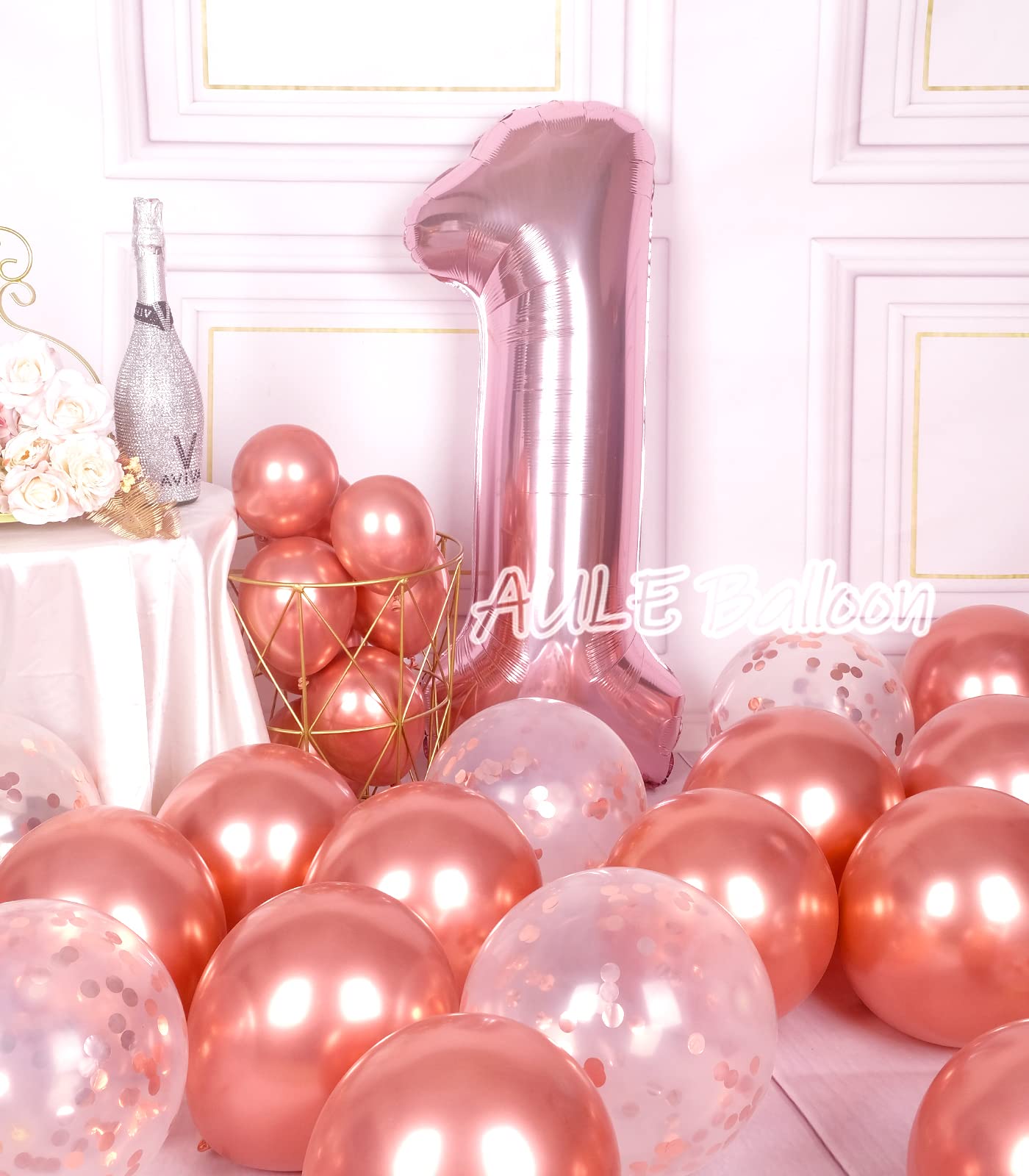 AULE 40 Inch Big Rose Gold 1 Balloon Number Large Foil Helium Number Balloons 0-9 Jumbo Giant Happy 1st Birthday Party Decorations for Boy or Girl Huge Mylar Anniversary Party Supplies