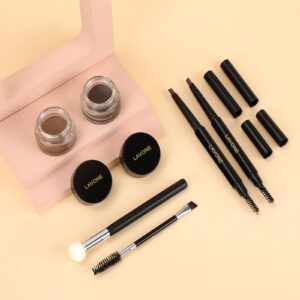 LAVONE Eyebrow Stamp Stencil Kit, Brow Stamp Trio Kit with Waterproof Eyebrow Pencil, Pomade, 20 Eyebrow Stencils, Dual-ended Eyebrow Brush and Sponge Applicator - Soft Brown