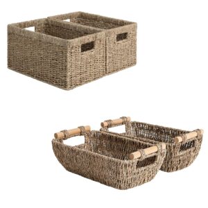 StorageWorks Set of 4 Storage Baskets, Rectangular Wicker Baskets with Built-in Handles