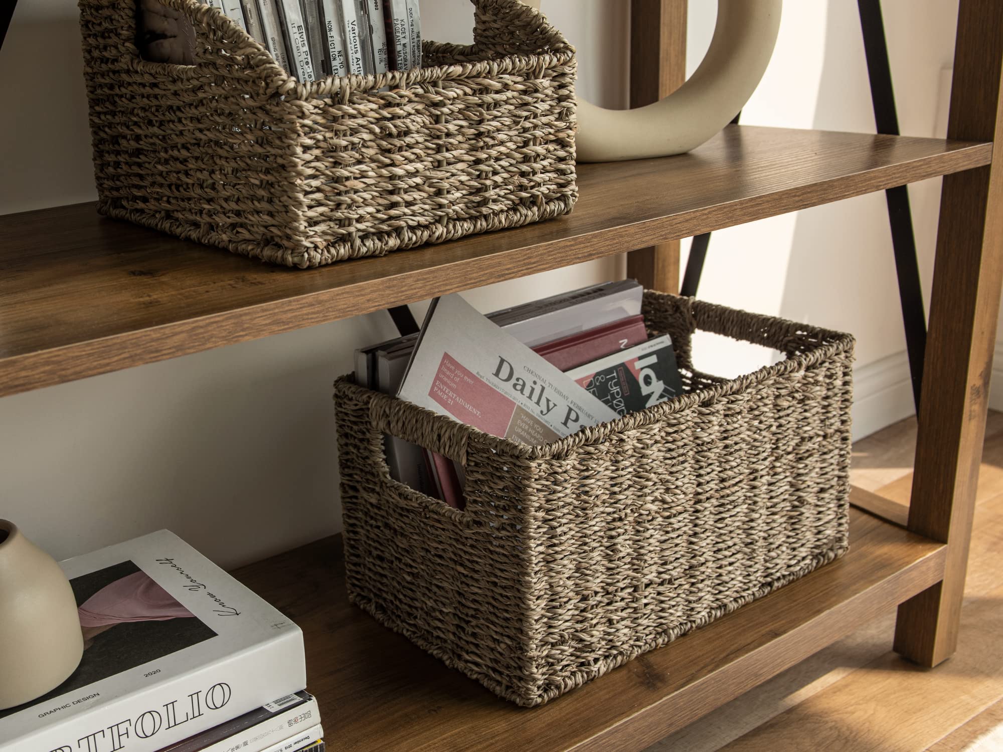 StorageWorks Set of 4 Storage Baskets, Rectangular Wicker Baskets with Built-in Handles