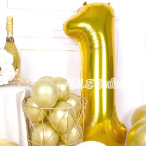 AULE 40 Inch Big Gold 1 Balloon Number Large Foil Helium Number Balloons 0-9 Jumbo Giant Happy 1st Birthday Party Decorations for Boy or Girl Huge Mylar Anniversary Party Supplies