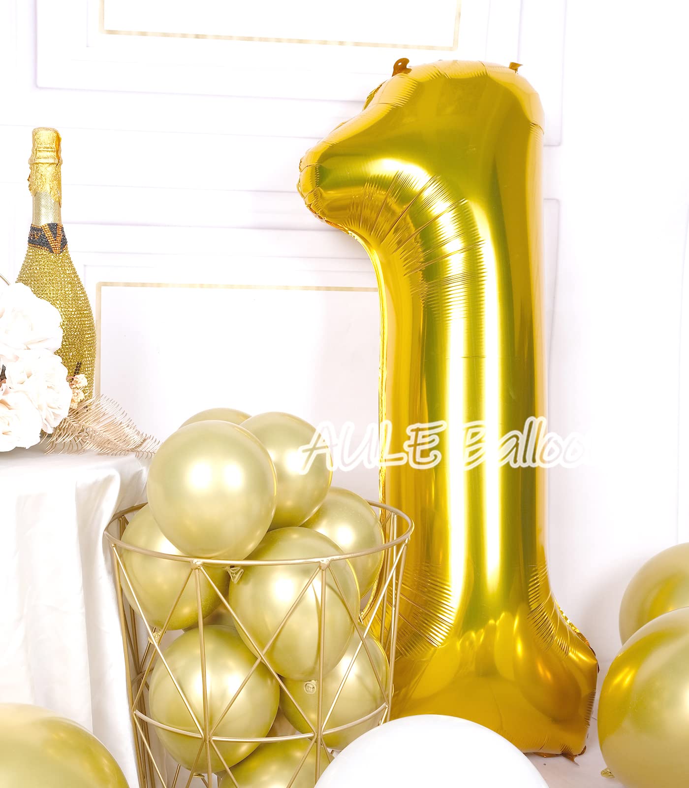 AULE 40 Inch Big Gold 1 Balloon Number Large Foil Helium Number Balloons 0-9 Jumbo Giant Happy 1st Birthday Party Decorations for Boy or Girl Huge Mylar Anniversary Party Supplies