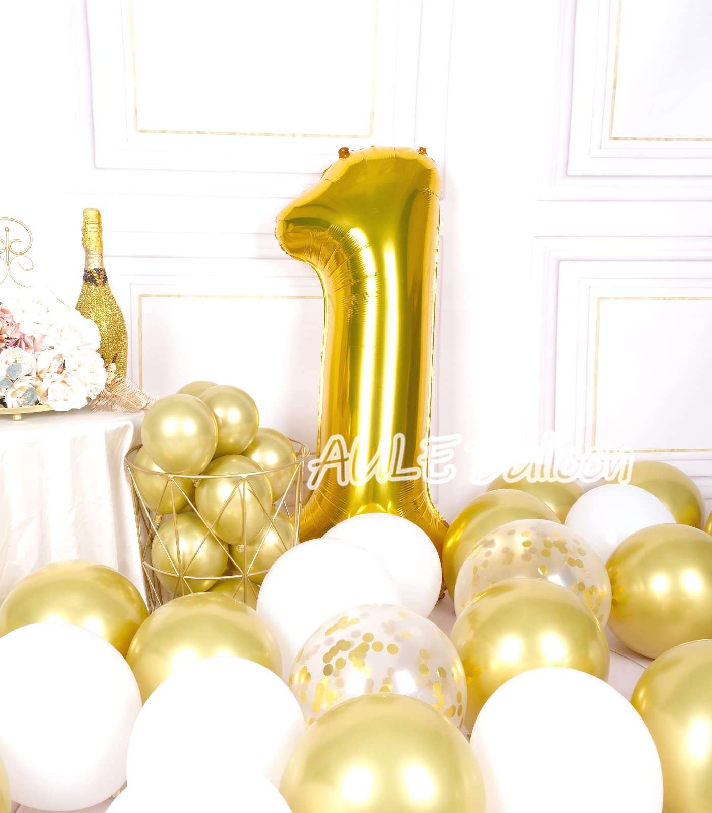 AULE 40 Inch Big Gold 1 Balloon Number Large Foil Helium Number Balloons 0-9 Jumbo Giant Happy 1st Birthday Party Decorations for Boy or Girl Huge Mylar Anniversary Party Supplies