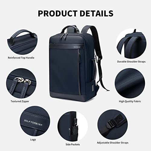 GOLF FOREVER Laptop Backpack Anti Theft Travel Backpack for Men with USB Charging Business Water Resistant College Bookbag Fits 15.6 Inch Notebook (Dark Blue, 15.6 Inch)