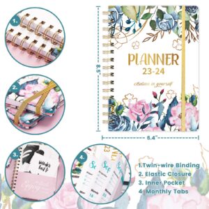 2023 Planner - Planner/Calendar 2023, Jan.2023 - Dec.2023, 2023 Planner Weekly & Monthly with Tabs, 6.4" x 8.5", Hardcover + Back Pocket + Twin-Wire Binding, Daily Organizer - Flower