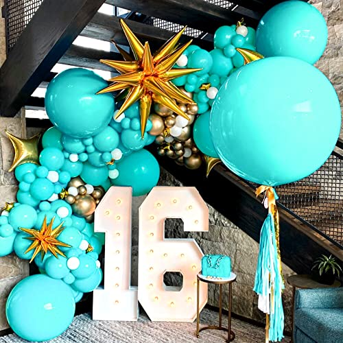 Teal Balloons, 106pcs Turquoise Balloon Garland Arch Kit Different Sizes 5 10 12 18 Inch Teal Blue Latex Balloons for Boys Girls Birthday Wedding Baby Shower Engagement Anniversary Party Decoration