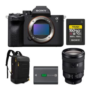 sony alpha 7 iv full-frame mirrorless interchangeable lens camera (body only) bundle with e-mount lens, memory card, camera backpack and rechargeable battery pack (5 items)