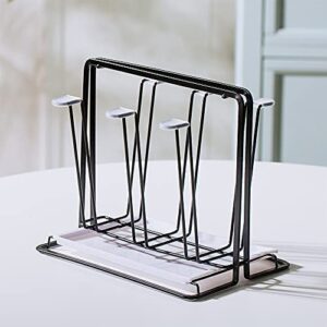 YISMAN Metal Cup Drying Rack with 6 Hooks, Bottle Drying Rack with Drain Tray,Coffee Mug Holder,Mug Organizer Black