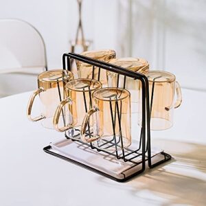 yisman metal cup drying rack with 6 hooks, bottle drying rack with drain tray,coffee mug holder,mug organizer black