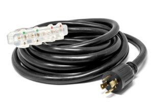 wen pc2514 25 ft. 30-amp 10-gauge stw fan-style 10/4 generator extension cord (converts l14-30r to four 5-20r outlets), black