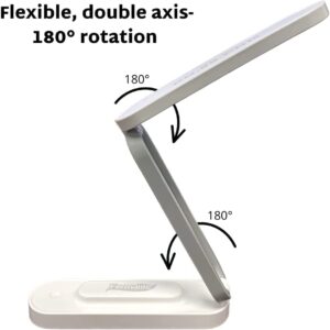 FERMALIFE - Foldable LED Table Desk Lamp, Adjustable Portable Reading Night Light - 3 Light Settings, Compact & Rechargable USB for Bedroom, Office, School (White)