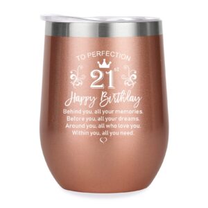 21st birthday gifts for her, happy 21st birthday decorations for her, funny 21 year old birthday gift ideas for her, friends, sister, daughter, girlfriend - 12oz stainless steel insulated wine tumbler