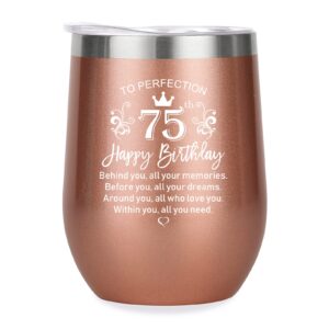 lamceplu 75th birthday gifts for women, happy 75th birthday decorations for women, funny 75 year old birthday gift for her, mom, grandma, aunt, friend- 12oz stainless steel insulated wine tumbler