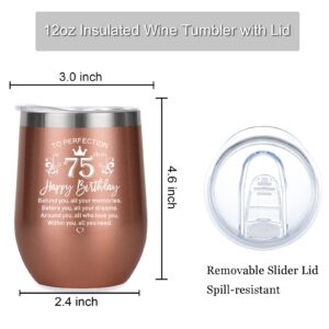 LAMCEPLU 75th Birthday Gifts for Women, Happy 75th Birthday Decorations for Women, Funny 75 Year Old Birthday Gift for Her, Mom, Grandma, Aunt, Friend- 12oz Stainless Steel Insulated Wine Tumbler