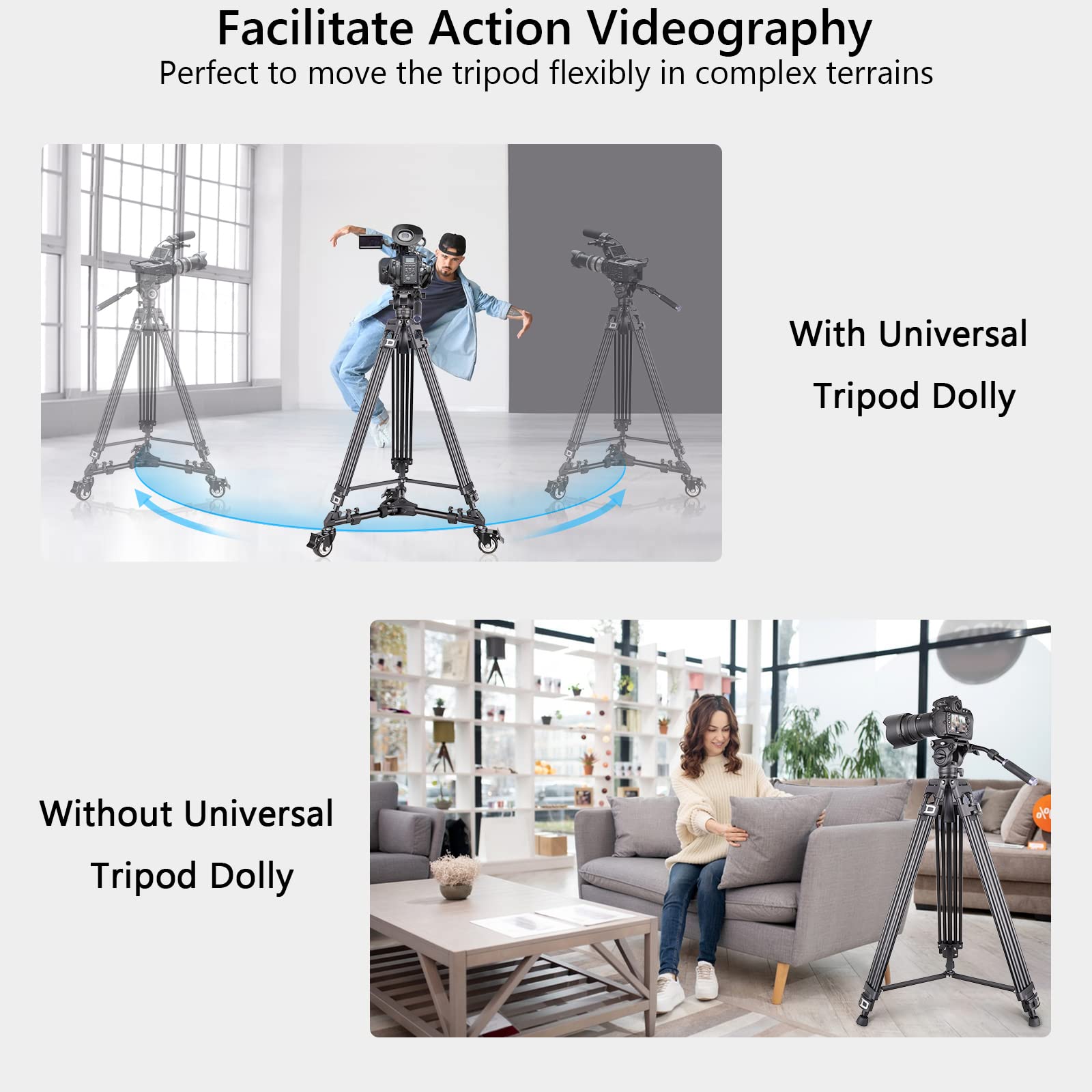 Video Tripod with Heavy Duty Tripod Dolly ARTCISE Professional Heavy Duty Tripod for DSLR Cameras Video Camcorders, Load Capacity Up to 20 Pounds …
