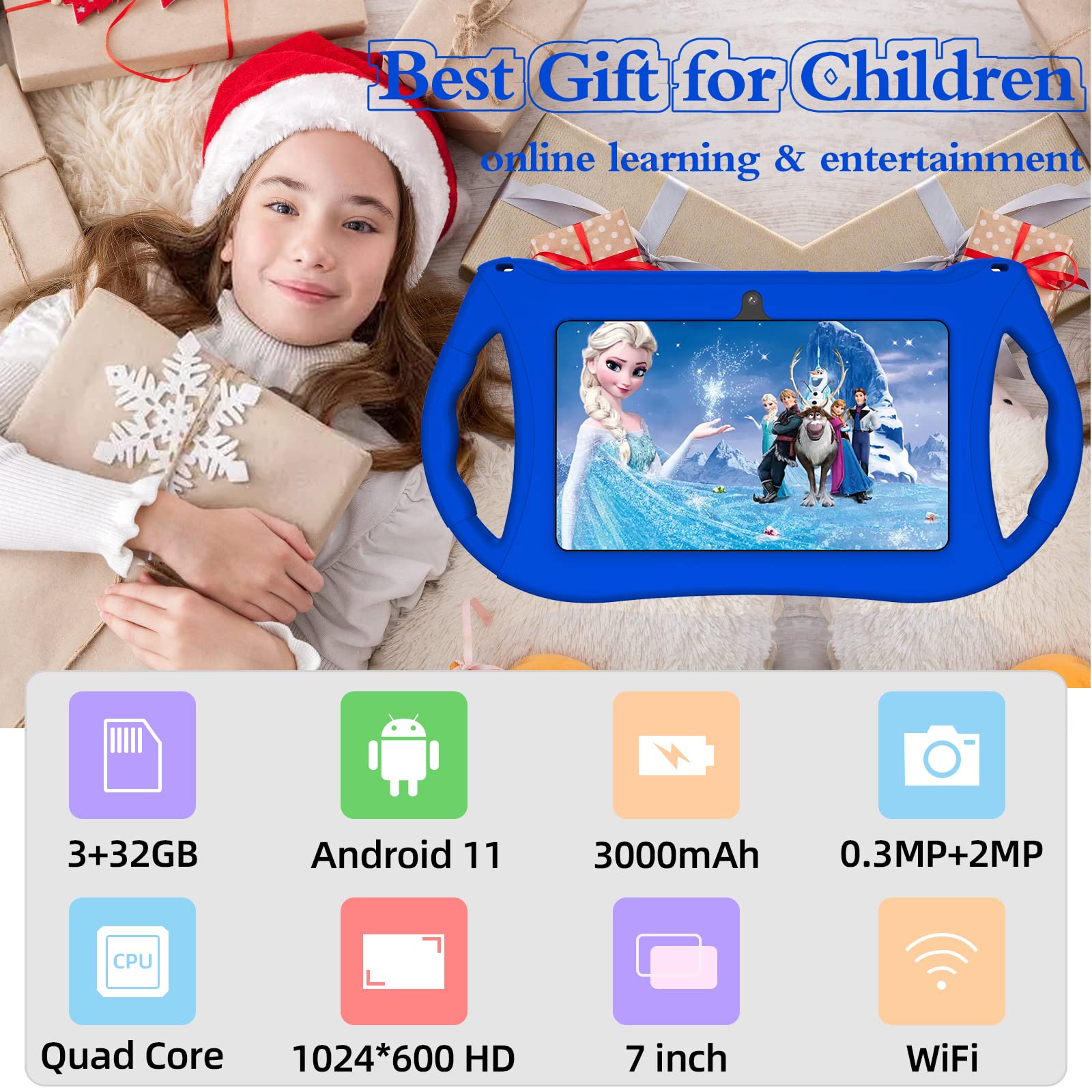 YOBANSE Kids Tablet, 7 inch Tablet for Kids 3GB RAM 32GB ROM, Android 11 Toddler Tablet with