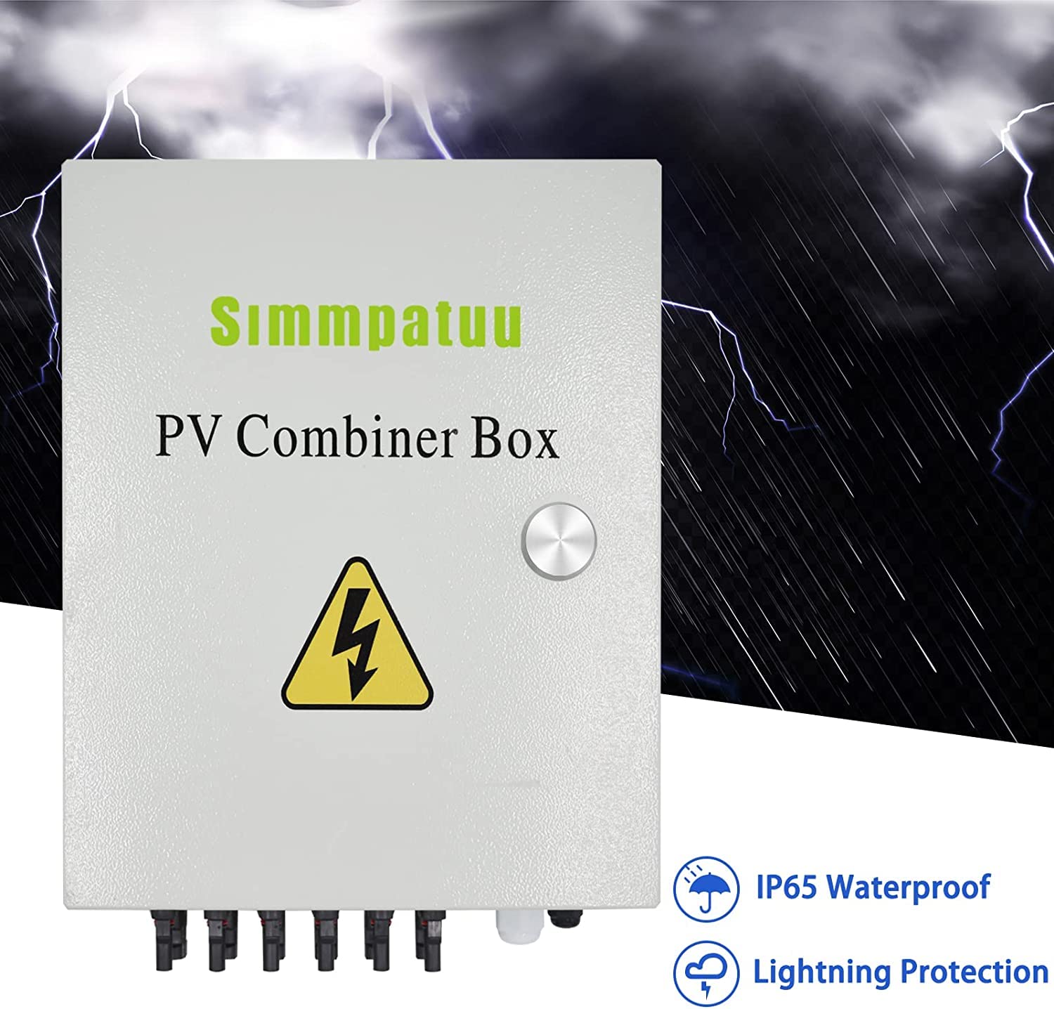 PV Combiner Box, 6 String Waterproof Solar Combiner Box with Circuit Breaker LED, 10A Rated Current Fuse with Lightning Arrester and 63A DC Breaker Solar Connector for On/Off Grid Solar Panel System