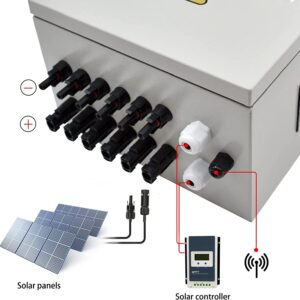 PV Combiner Box, 6 String Waterproof Solar Combiner Box with Circuit Breaker LED, 10A Rated Current Fuse with Lightning Arrester and 63A DC Breaker Solar Connector for On/Off Grid Solar Panel System