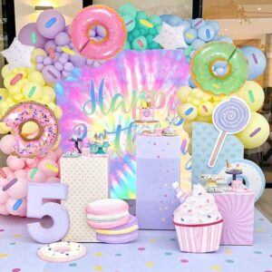 Rainbow Backdrop for Happy Birthday 7X5FT Macaron Pastel Colorful Birthday Photography Background Tie Dye Theme Party Supplies Children Women Girls Sweet 16th Birthday Cake Table Decoration Banner