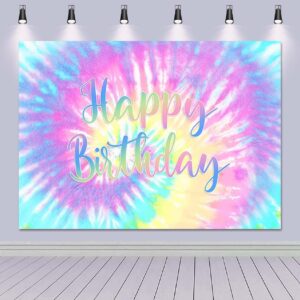 Rainbow Backdrop for Happy Birthday 7X5FT Macaron Pastel Colorful Birthday Photography Background Tie Dye Theme Party Supplies Children Women Girls Sweet 16th Birthday Cake Table Decoration Banner