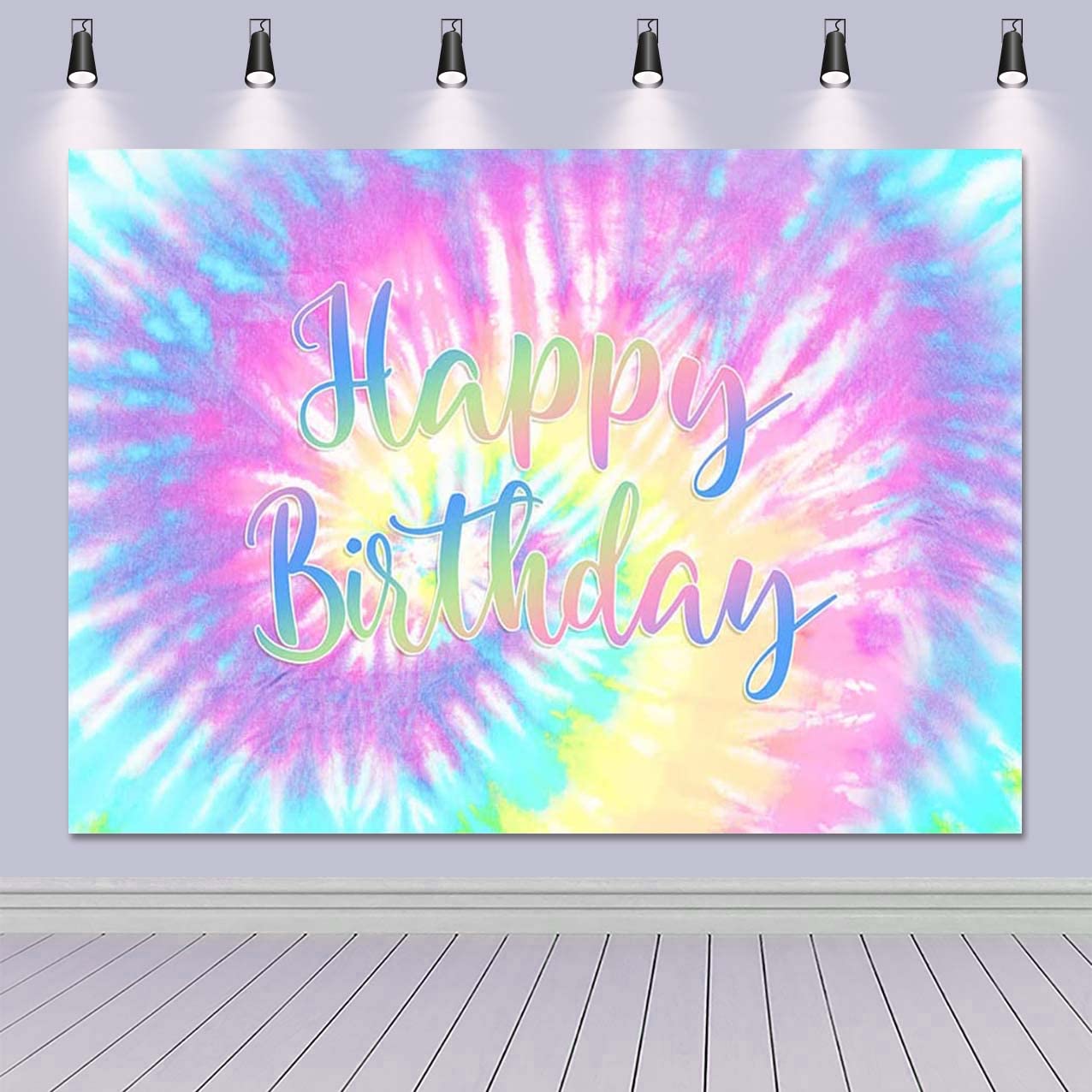Rainbow Backdrop for Happy Birthday 7X5FT Macaron Pastel Colorful Birthday Photography Background Tie Dye Theme Party Supplies Children Women Girls Sweet 16th Birthday Cake Table Decoration Banner