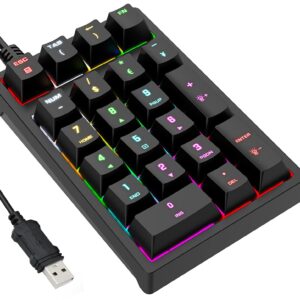 JPHTEK Number Pad, Mechanical USB Wired Numeric Keypad with RGB LED Backlit 21 Key Numpad,Mechanical Numeric Keypad for Laptop Desktop Computer PC Blue Switch