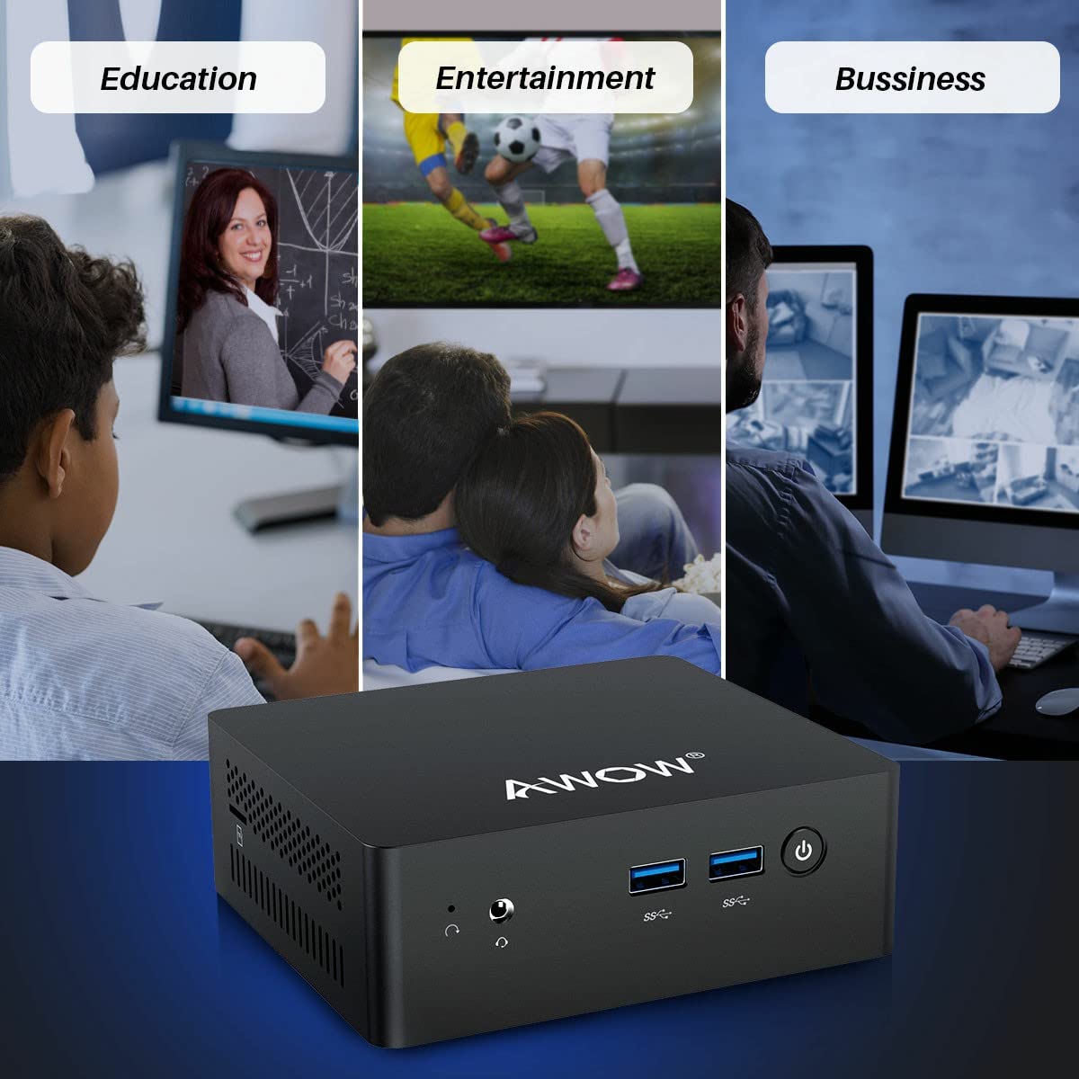 AWOW Mini PC Mini Desktop Computer Intel Celeron N3450, 8GB DDR4 128GB SSD 4K@30Hz, HDMI x2, Dual Band WiFi, USB x4 Gigabit Ethernet, BT 4.2 AL34 Micro PC