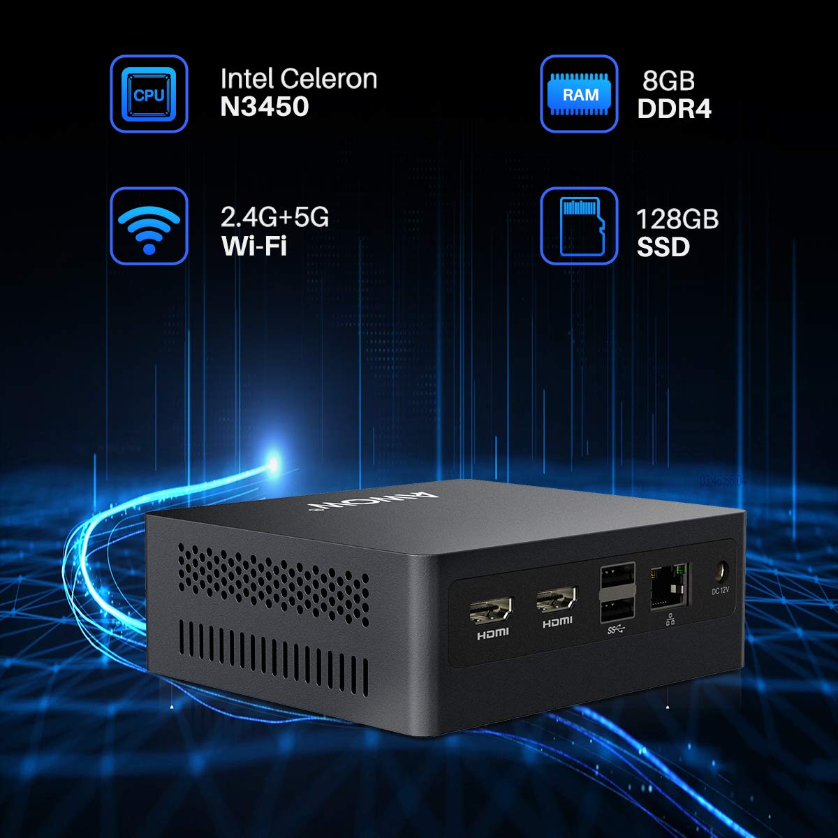 AWOW Mini PC Mini Desktop Computer Intel Celeron N3450, 8GB DDR4 128GB SSD 4K@30Hz, HDMI x2, Dual Band WiFi, USB x4 Gigabit Ethernet, BT 4.2 AL34 Micro PC