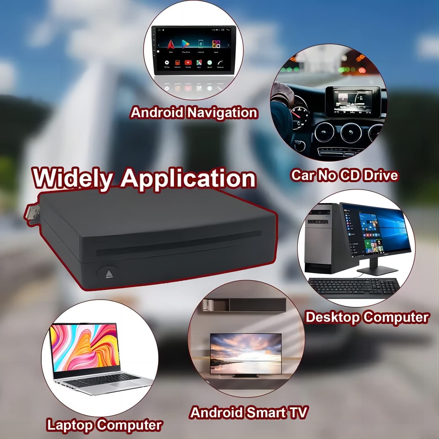 Car External CD Player Car Portable USB Integrated Add-on CD Player for Android Navigation/TV/PC with USB Plug and Play