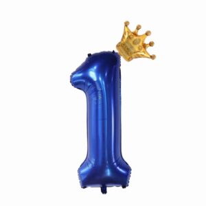 40 inch navy blue crown number 1 balloons,giant large 1 balloon, 1st birthday decoration balloons ，children's birthday party baby shower decoration supplies (navy blue 1)