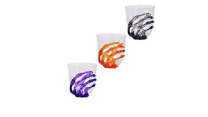 halloween stemless skeleton hand goblets plastic glass, multicolor